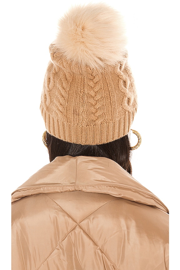view 2 of 3 Cable Beanie With Faux Pom in Caramel & Beige