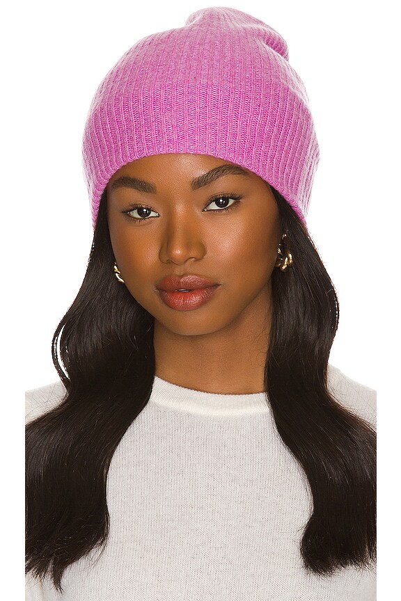 White & Warren Cashmere Plush Rib Beanie in Wisteria Heather | REVOLVE
