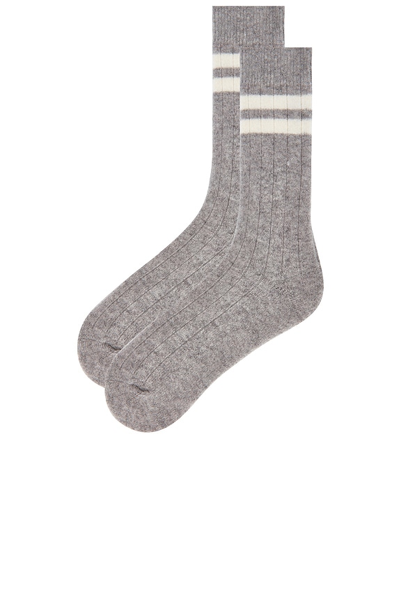 view 2 of 2 Cashmere Ribbed Striped Socks in Gray & Cream