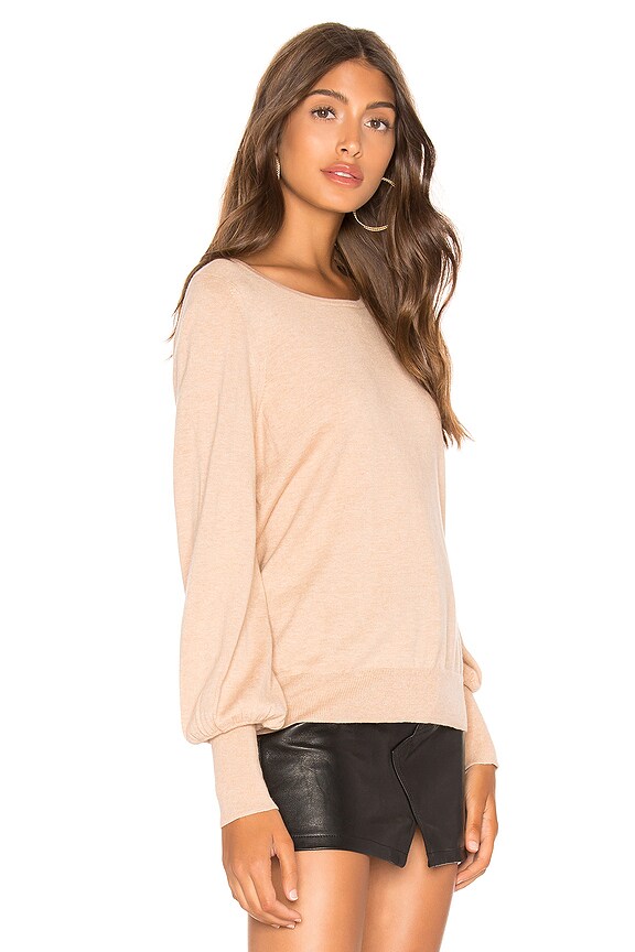 view 2 of 4 Blouson Sleeve Open Crewneck Sweater in Soft Camel Heather