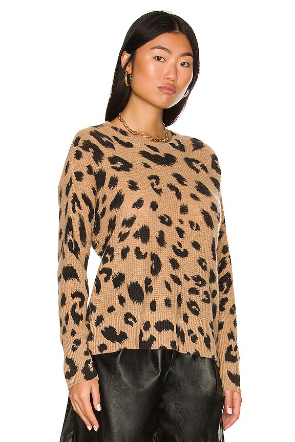 view 2 of 4 Cashmere Leopard Print Waffle Sweatshirt in Camel Heather Leopard