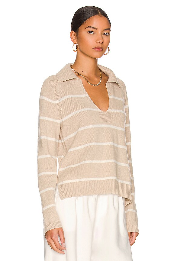 view 2 of 4 Polo Sweater in Sand & Pearl White Stripe