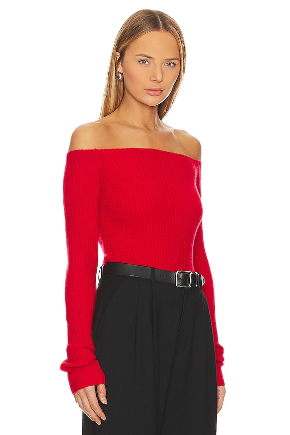 view 2 of 4 Cashmere Off Shoulder Top in Crimson