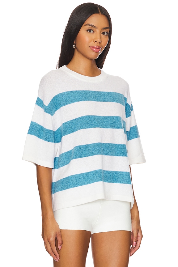 view 2 of 4 Cashmere Striped Easy T-shirt in Soft White & Mediterranean