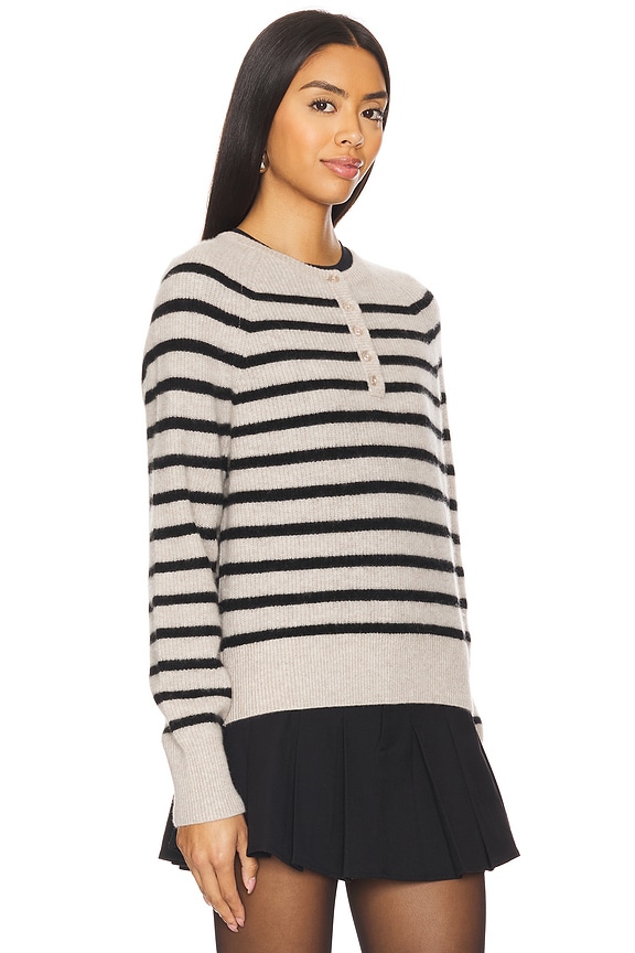 view 2 of 4 Cashmere Ribbed Button Henley Top in Sandwisp & Black