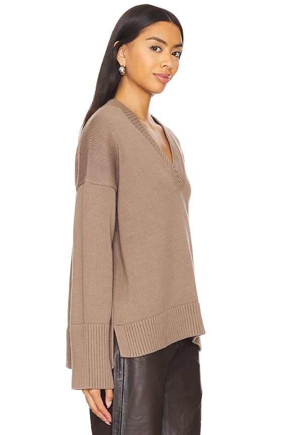 view 2 of 4 Organic Cotton Rib Trim Oversized V Neck in Mocha