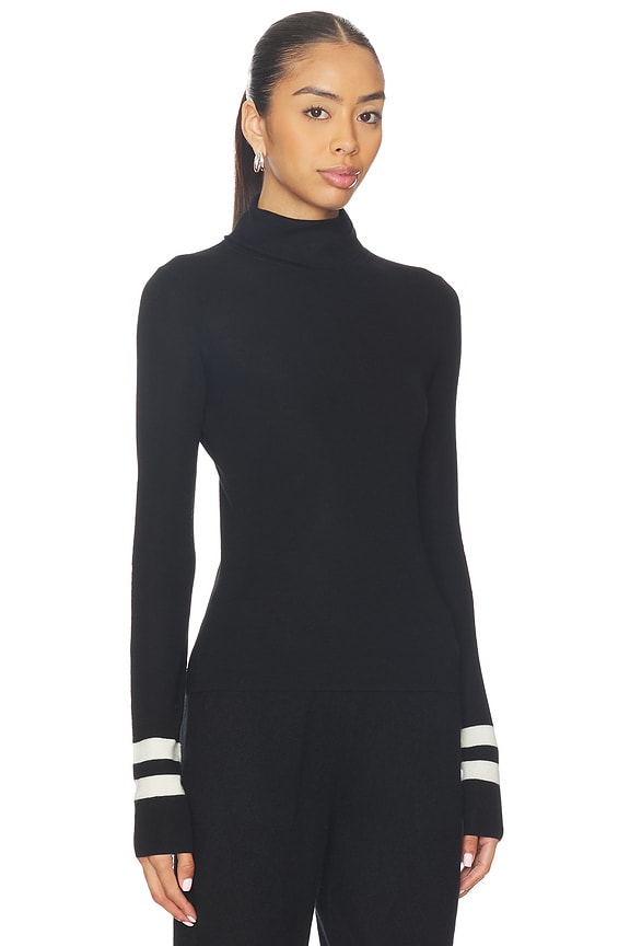 view 2 of 4 Superfine Merino Striped Fitted Turtleneck in Black & Cream