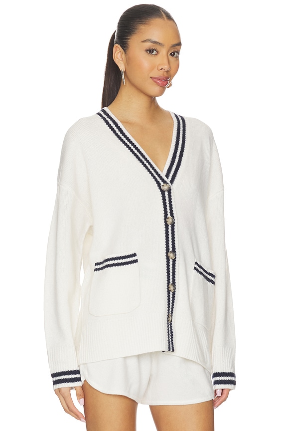 view 2 of 4 Cashmere Varsity Cardigan in Soft White & Deep Navy