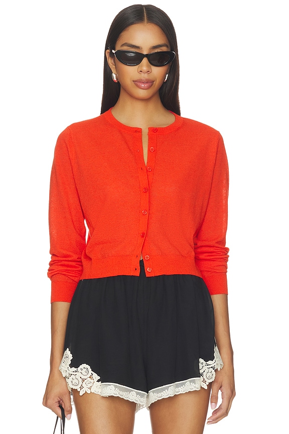view 1 of 4 Linen Blend Cardigan in Poppy Rouge