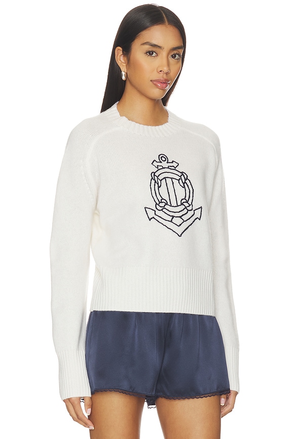 view 2 of 5 Featherweight Cashmere Nautical Embroidered Sweater in Soft White & Deep Navy