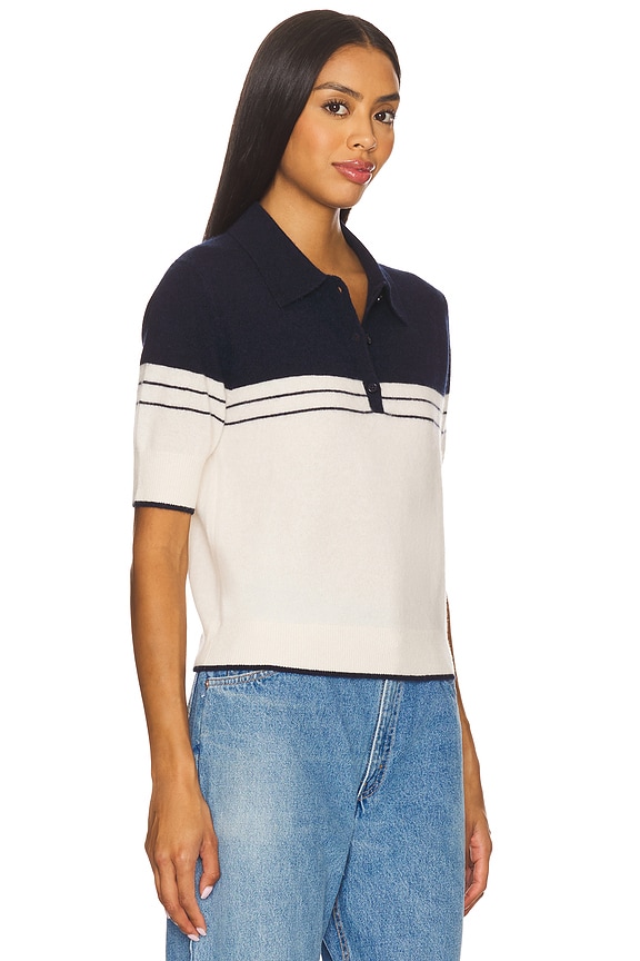 view 2 of 4 Cashmere Polo Top in Cream & Deep Navy