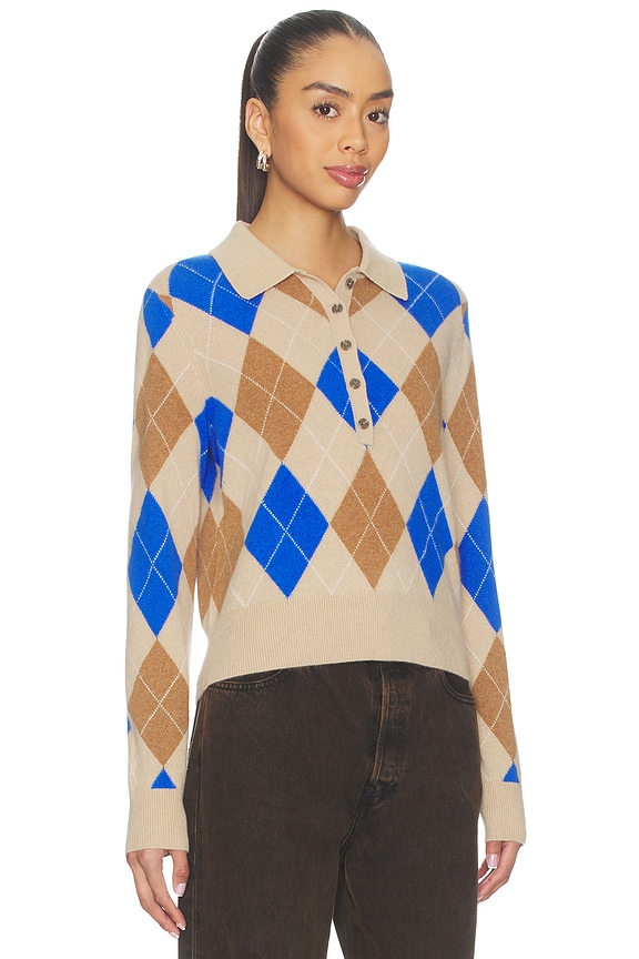 view 2 of 4 Cashmere Argyle Long Sleeve Polo in Camel Blue Combo