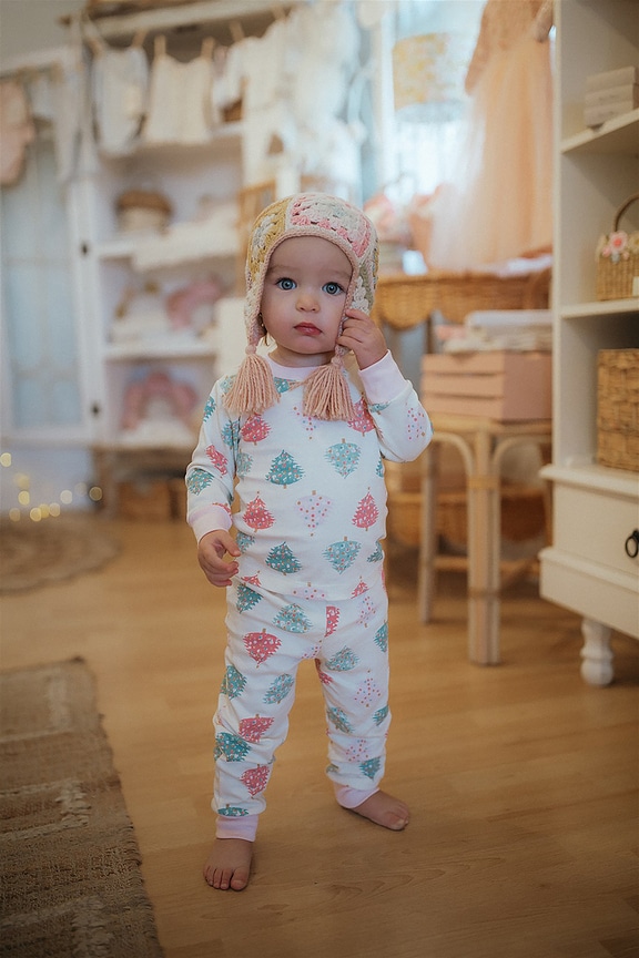 view 2 of 6 Kids Holiday Pajamas in Pink Christmas Trees