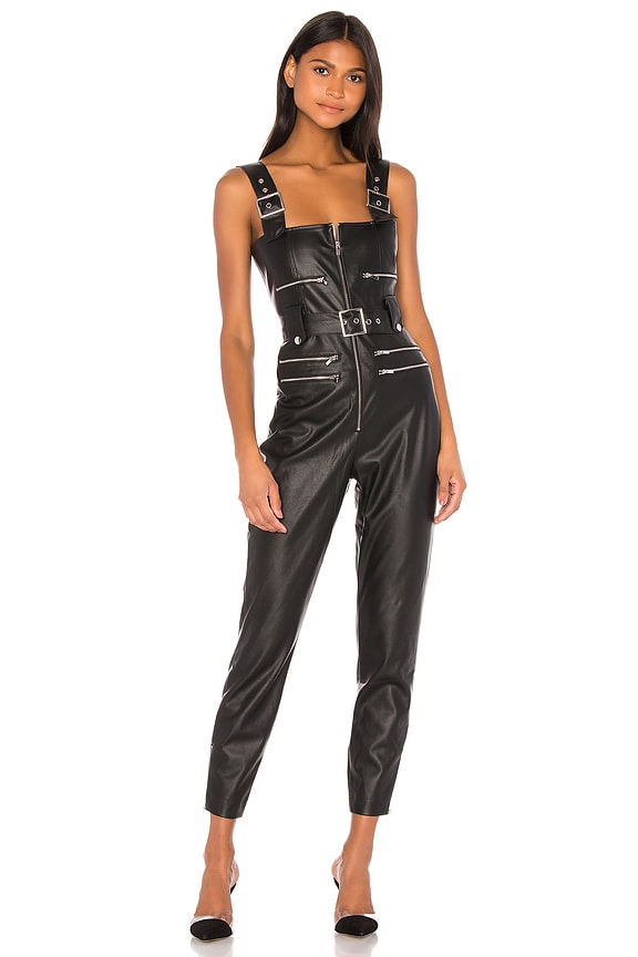 view 2 of 4 Moto Vegan Leather Overalls in Black
