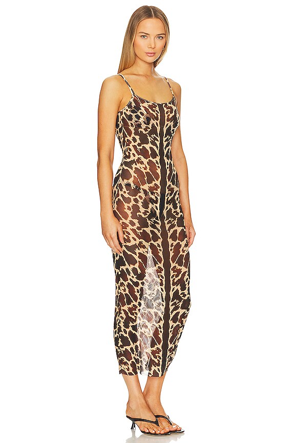 view 2 of 3 Mesh Scoop Maxi Slip Dress in Tan & Brown