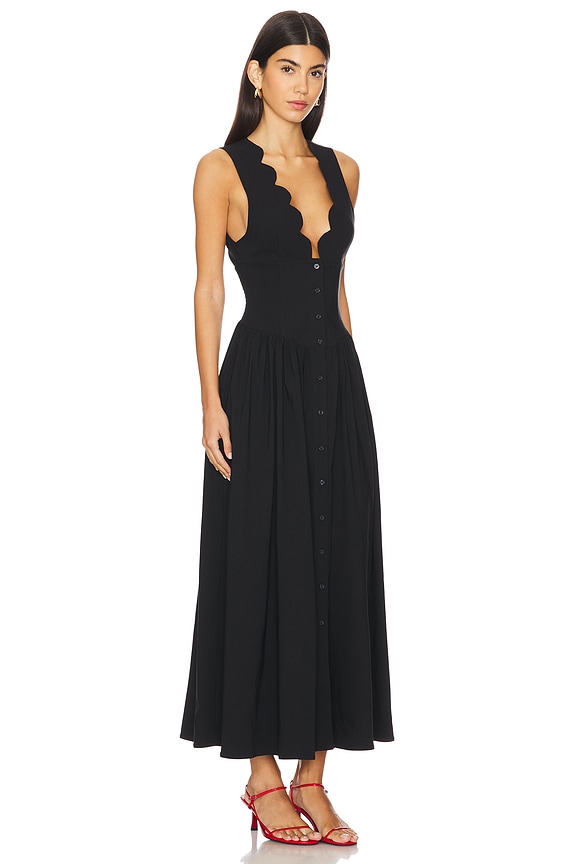 view 2 of 3 Button Front Scallop Dress in Black