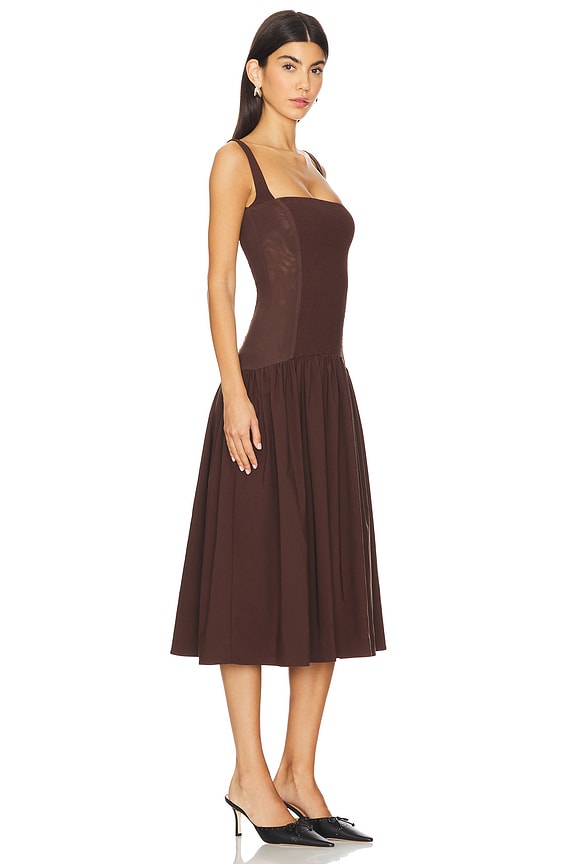 view 2 of 3 Smocked Drop Waist Midi Dress in Muted Eggplant