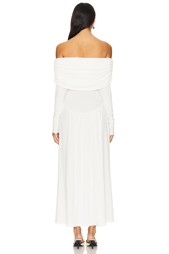 Off Shoulder Ruched Midi Dress