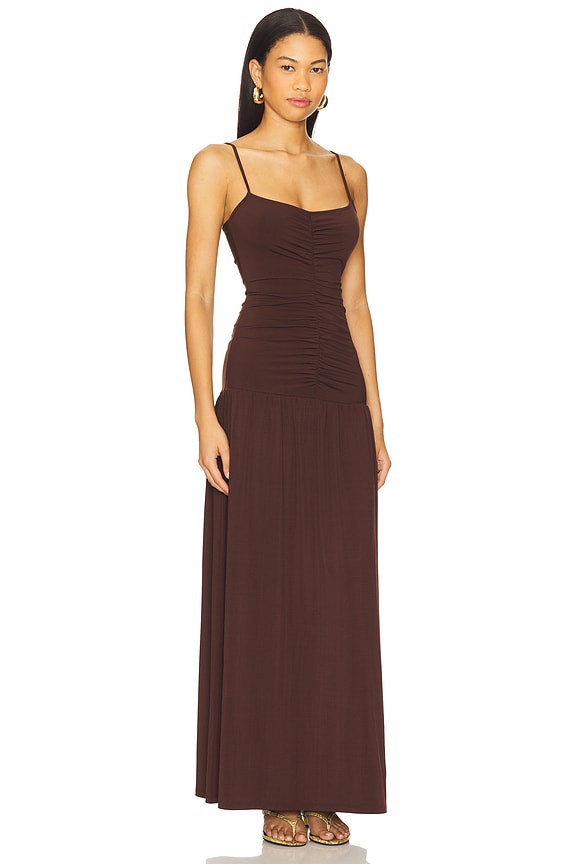 view 2 of 3 Ruched Front Scoop Maxi Dress in Chestnut