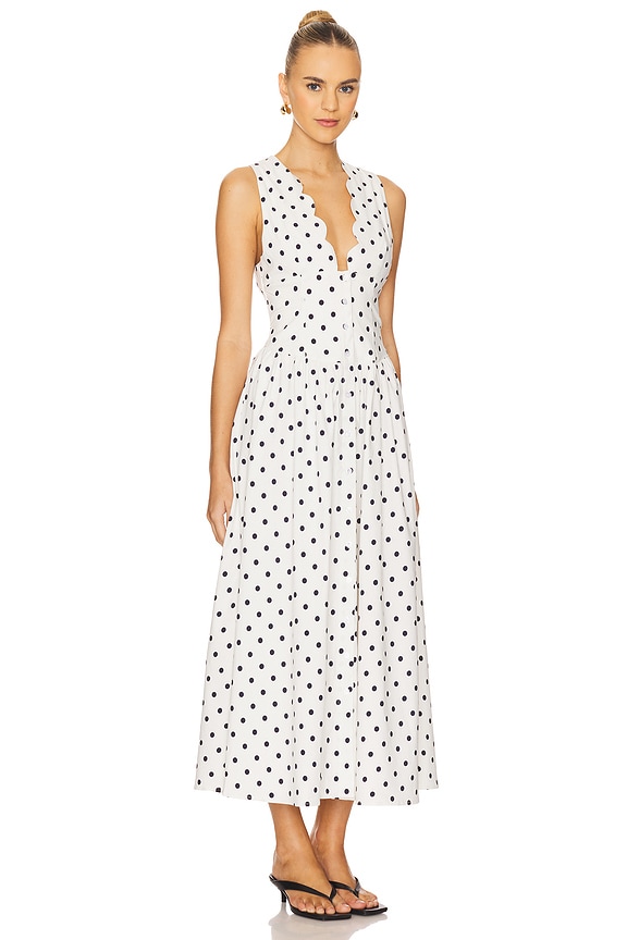 view 2 of 3 Button Front Scallop Dress in White & Black Multi