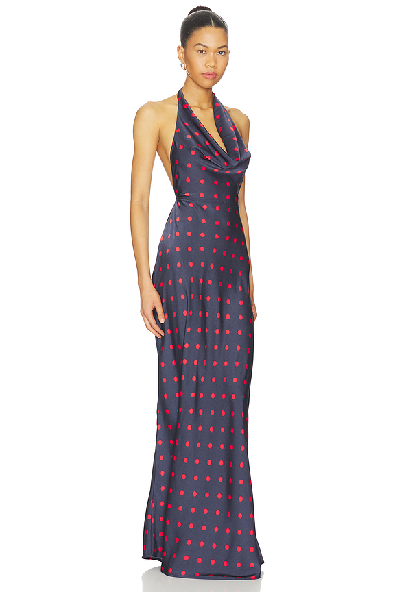 view 2 of 3 Cowl Halter Maxi Dress in Navy & Crimson