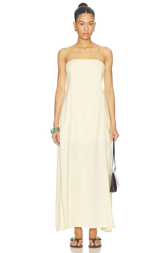 view 1 of 3 A Line Strapless Midi Dress in Pale Yellow