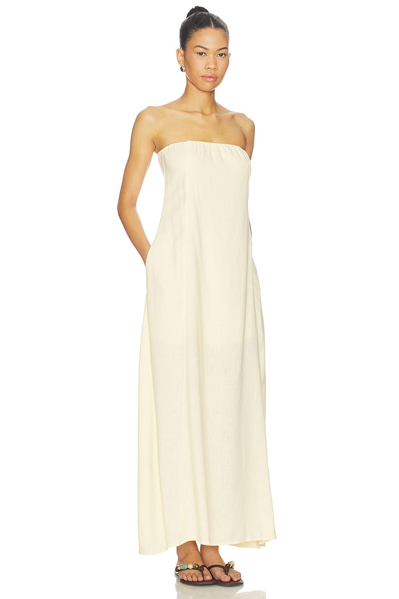 view 2 of 3 A Line Strapless Midi Dress in Pale Yellow