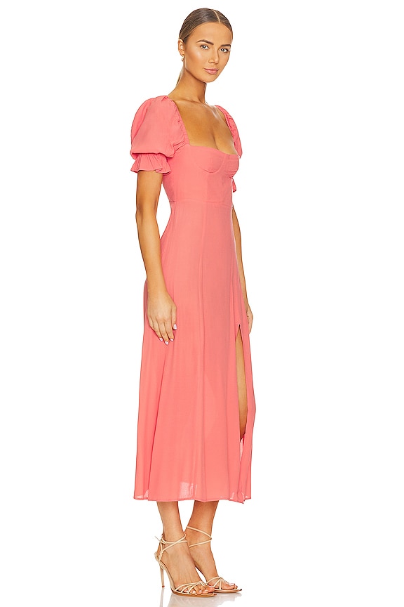view 2 of 3 Puff Sleeve Midi Dress in Coral