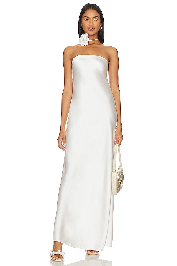 view 1 of 4 Strapless Silky Maxi Dress in White