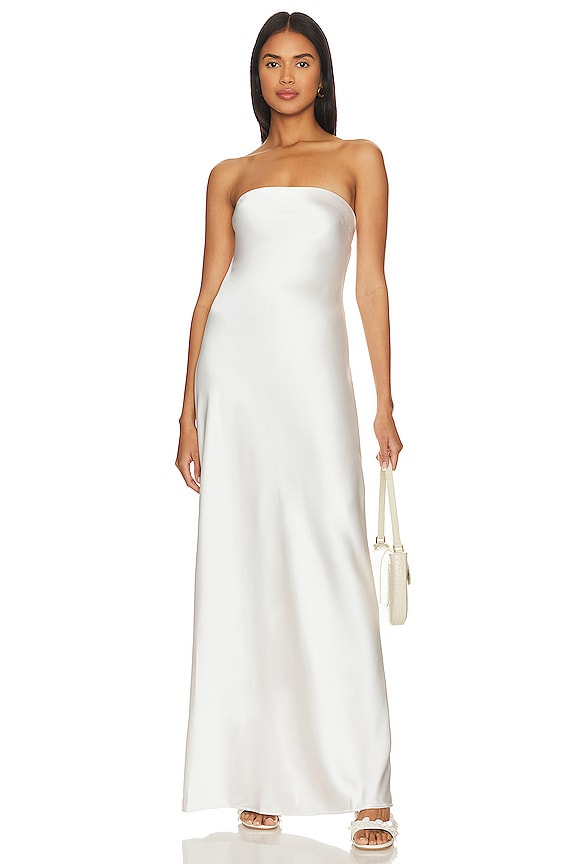 view 2 of 4 Strapless Silky Maxi Dress in White