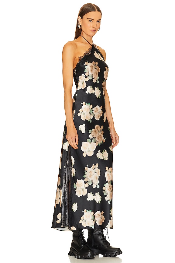 view 2 of 4 Lace Halter Maxi Dress in Blurred Roses Black Multi