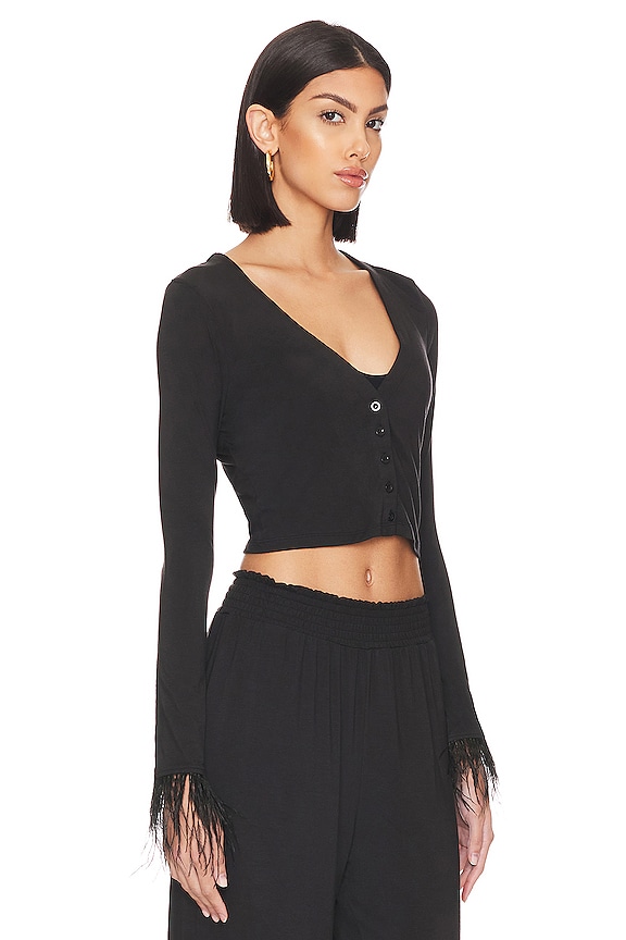 view 2 of 4 Feather Cardigan in Black & Black Feathers
