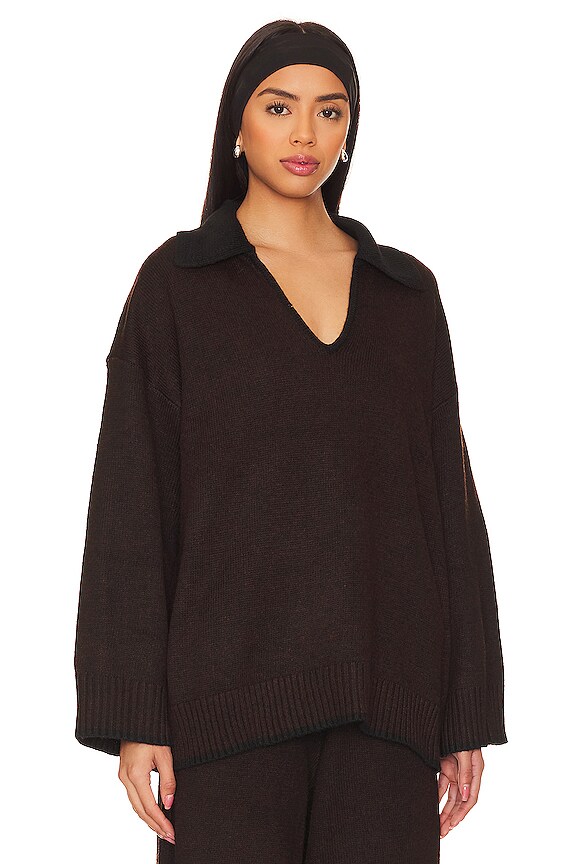 view 2 of 4 Collar V Neck Sweater in Heathered Brown & Black
