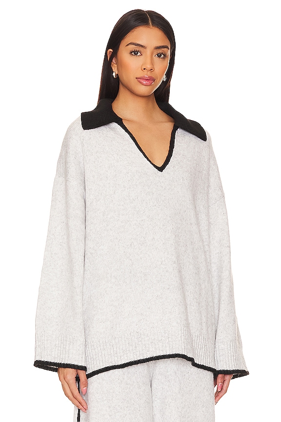 view 2 of 4 Collar V Neck Sweater in Heathered Grey & Black