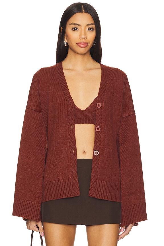 view 2 of 5 Cinched Waist Cardigan in Chestnut