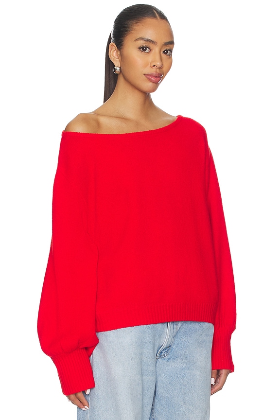 view 2 of 4 Off The Shoulder Balloon Sweater in Red