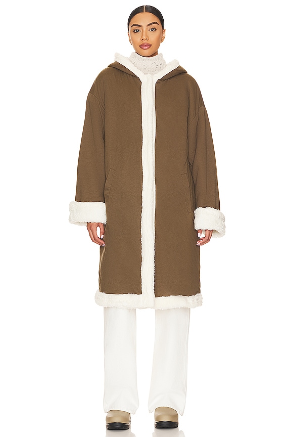 view 2 of 4 Sherpa Lined Hooded Overcoat in Kangaroo & Ecru