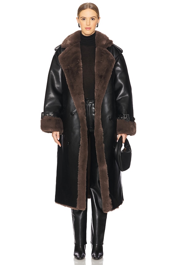 view 2 of 4 Bonded Faux Fur Trench Coat in Camel & Black