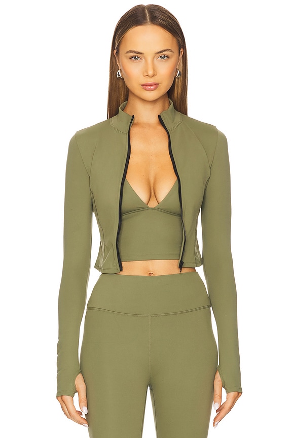view 2 of 5 Cropped Active Zip-up in Olive
