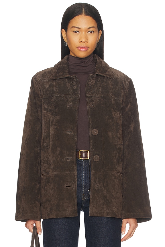 view 1 of 5 x Premium Suede Button Front Jacket in Chocolate Brown