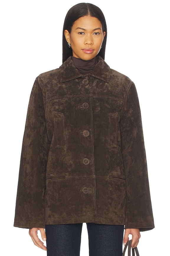 view 2 of 5 x Premium Suede Button Front Jacket in Chocolate Brown