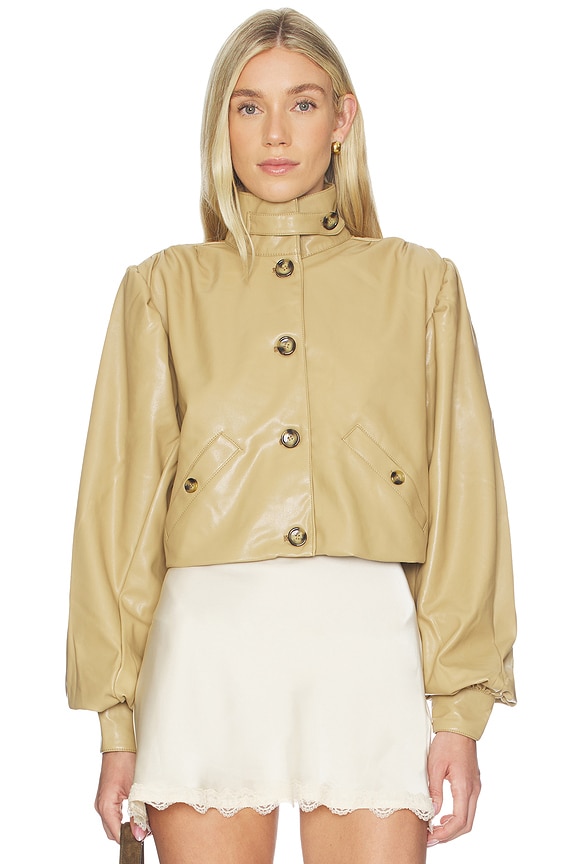 view 2 of 5 Balloon Sleeve Stand Collar Jacket in Taupe