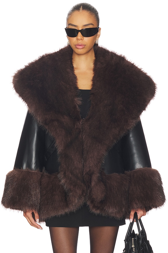 view 2 of 5 x REVOLVE Cocoon Faux Fur Jacket in Black & Dark Brown