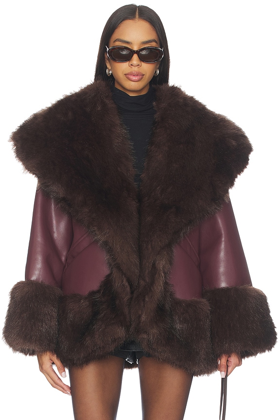 view 2 of 5 BLOUSON IMITATION CUIR in Burgundy & Dark Brown