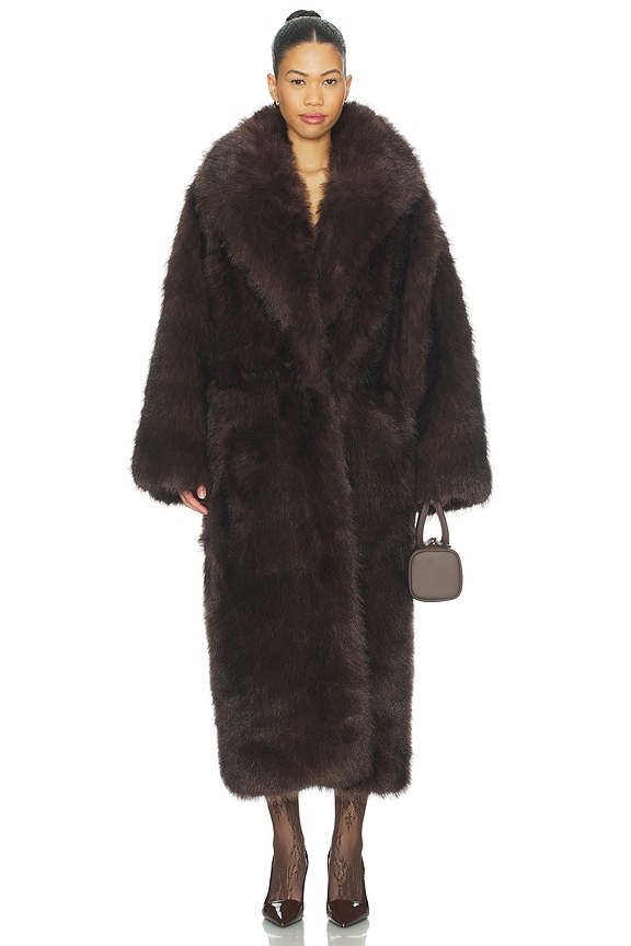 view 2 of 4 Long Faux Fur Jacket in Dark Brown