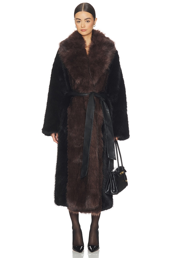 view 2 of 4 Faux Fur Belted Jacket in Black & Dark Brown