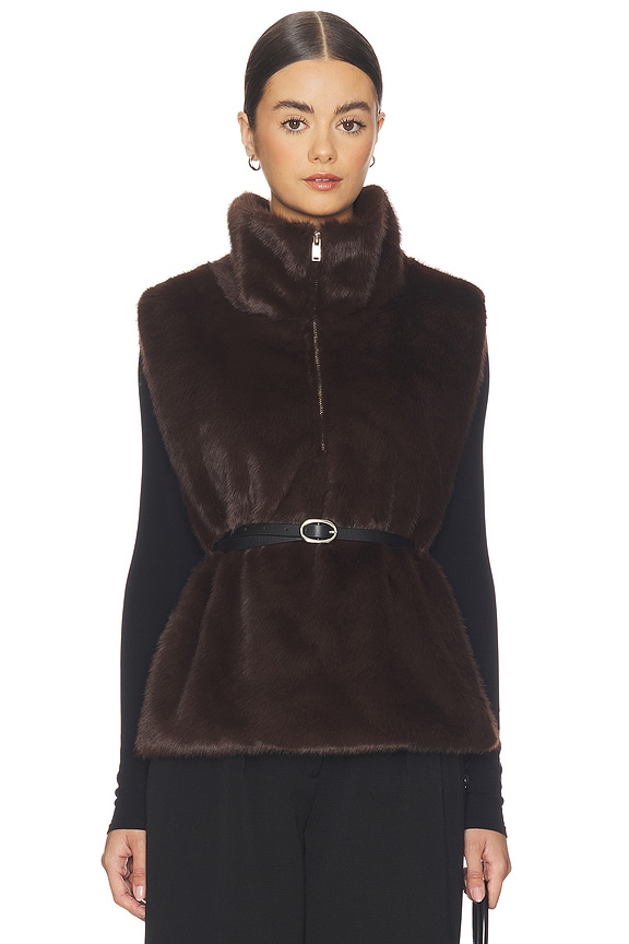 view 1 of 5 Faux Fur Mockneck Vest in Dark Brown