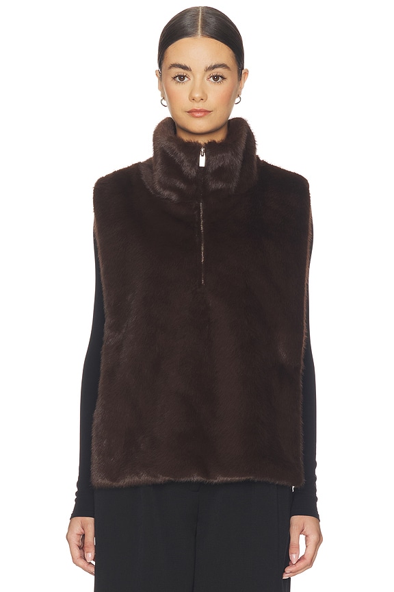 view 2 of 5 Faux Fur Mockneck Vest in Dark Brown