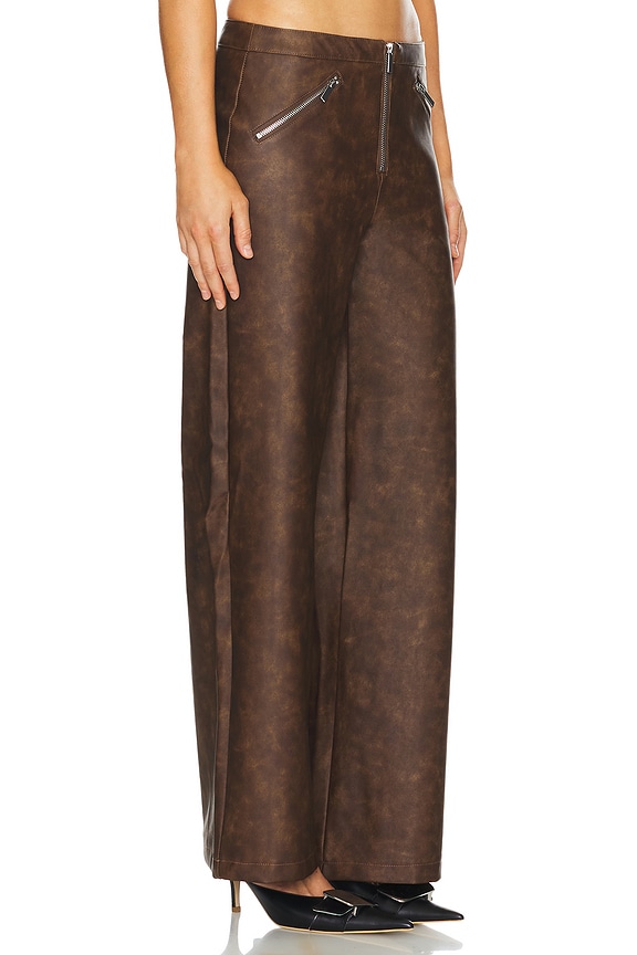 view 2 of 4 Faux Leather Zipper Fly Pant in Patina Dark Brown