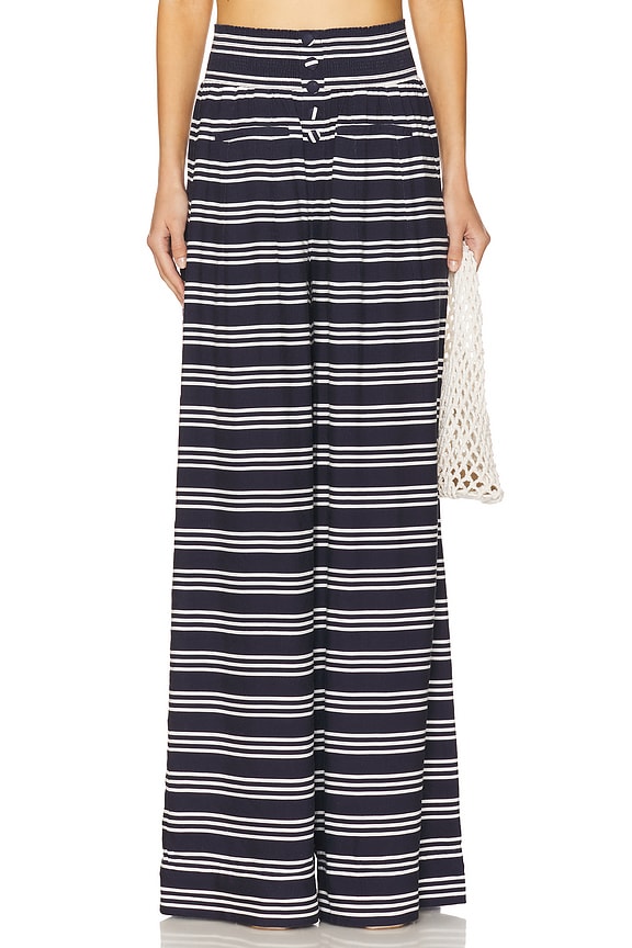 view 1 of 6 Button Front Plazzo Pant in Navy & Off White